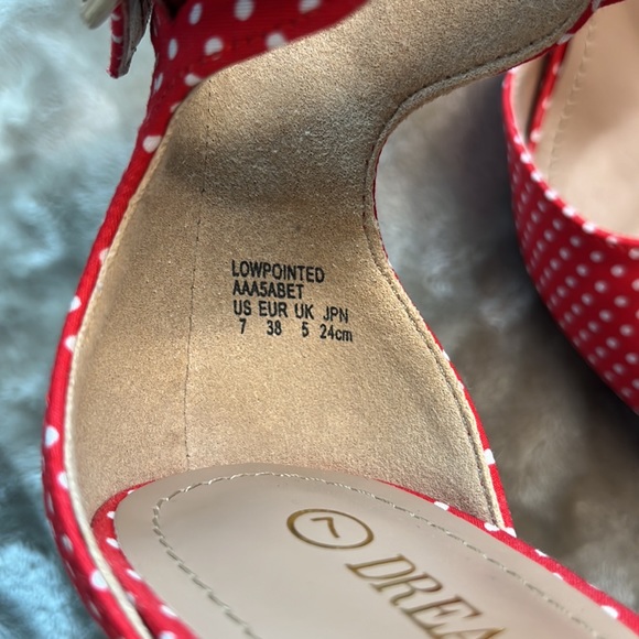 Red & White super cute sexy low heels Anke strap fabric  size 7 ladies - Picture 6 of 11